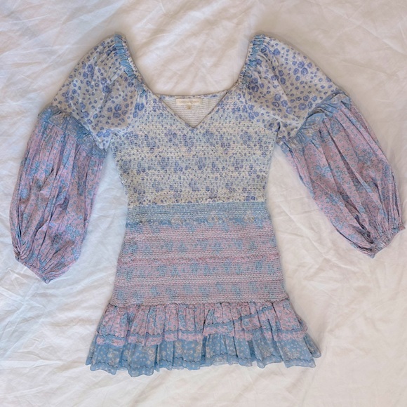 Loveshackfancy Ensley tiered puff sleeve floral mini dress - Picture 2 of 11